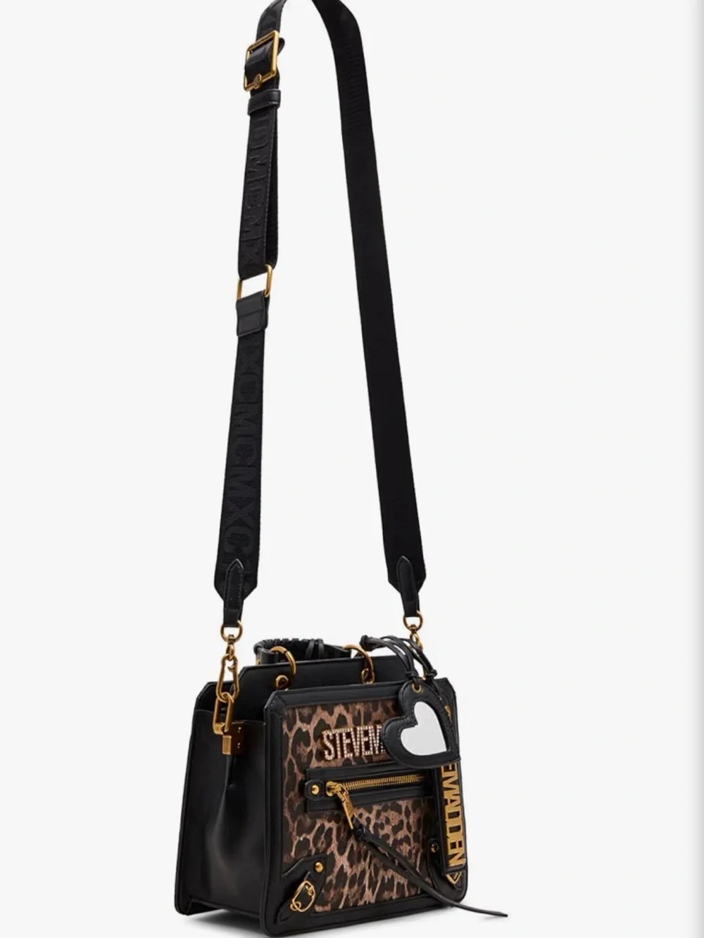 Steve Madden Leopard Print Satchel with Black Trim and Gold Accents
